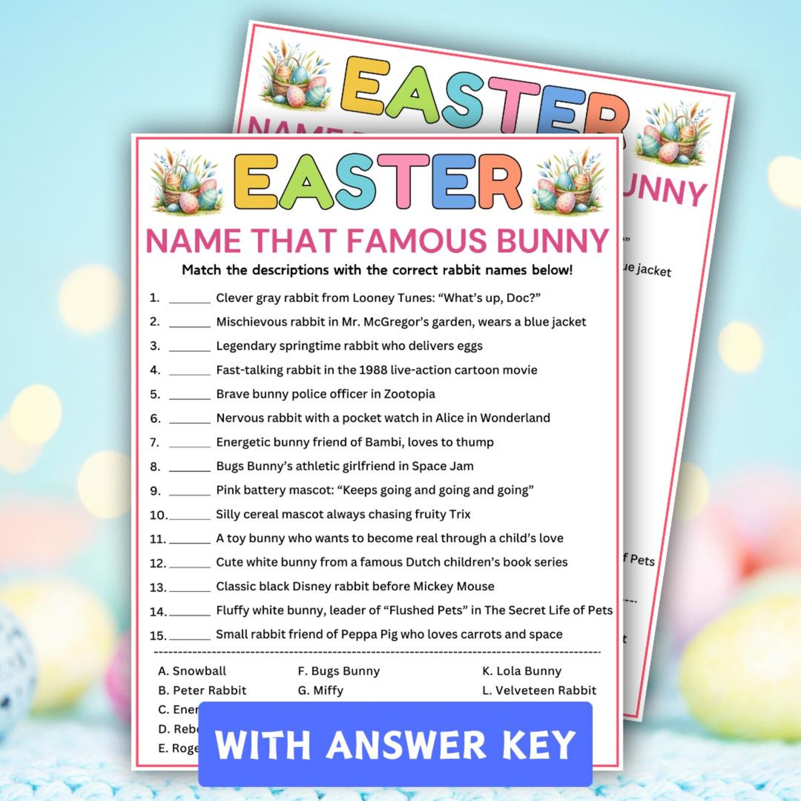 Easter Name the Famous Bunny Game, Printable Easter Game, Easter Trivia ...