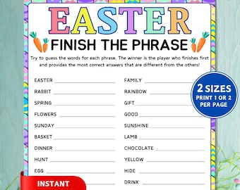 Ostern Beende den Ausdruck Spiel, Beende meinen Ausdruck, Wortspiele zum Ausdrucken, Oster-Partyspiel, Oster-Aktivitäten für Erwachsene und Kinder