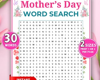 Muttertags-Wortsuchspiel, druckbare Muttertags-Partyspiele, Frauen-Ministeriumsspiele, Wortsuchspiel, Wortsuchpuzzle für Kinder und Erwachsene