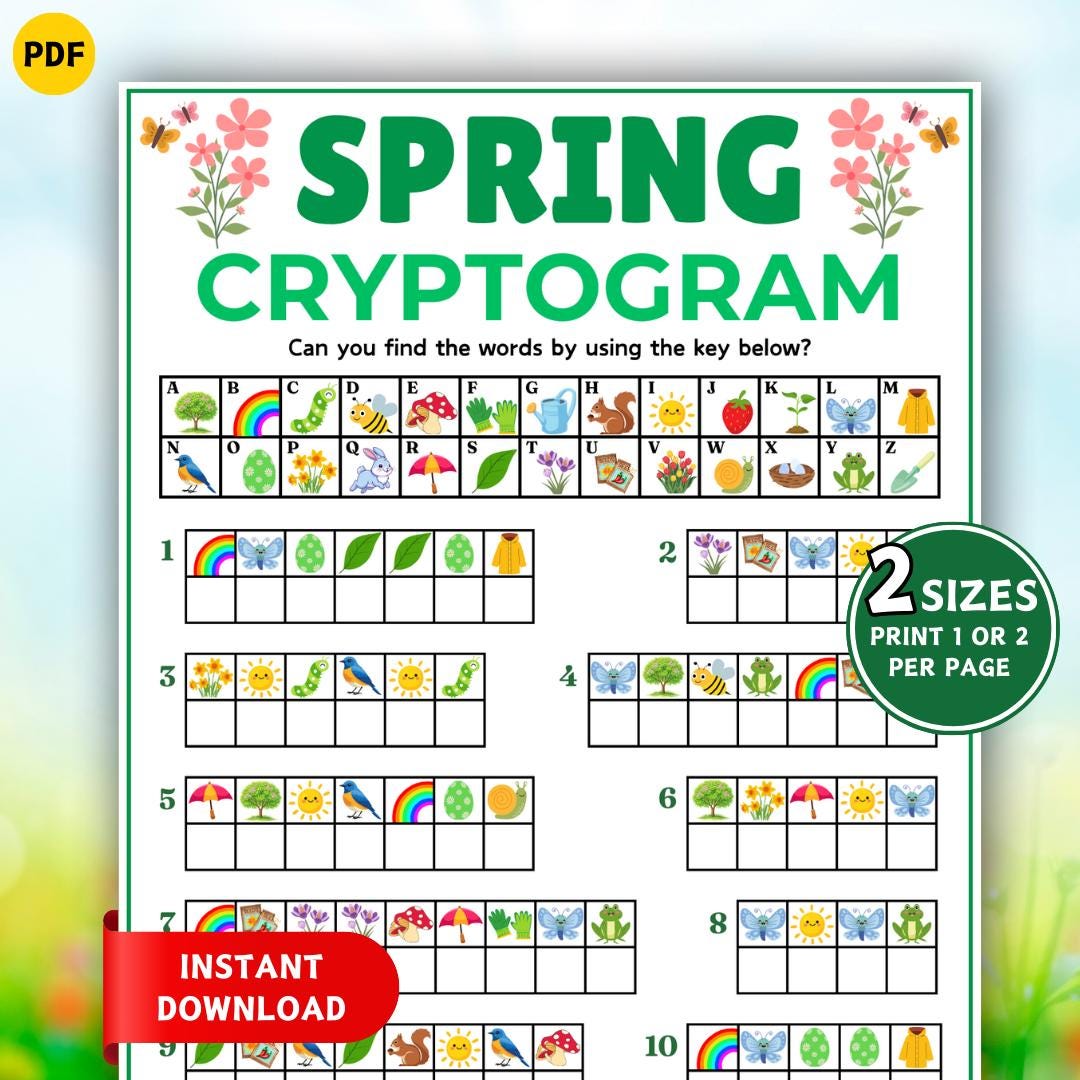Spring Cryptogram Puzzle, Printable Spring Game for Kids & Adults ...
