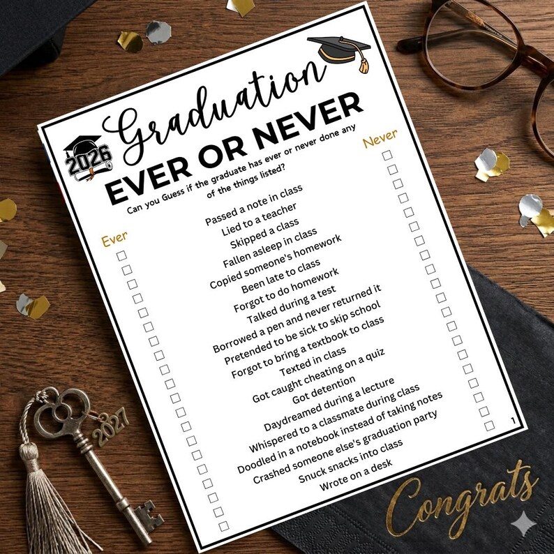 Printable Graduation Game Never Have I Ever, Fun Graduation Party Games ...