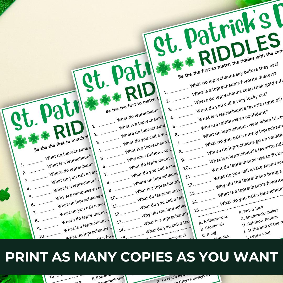 St. Patrick's Riddles Game With Answers, Printable St Patrick's Day ...