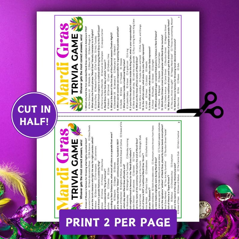 Mardi Gras Trivia Game, Printable Mardi Gras Party Games, Mardi Gras ...