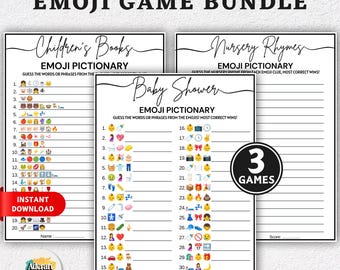 Baby Shower Emoji Games Bundle, 3 Printable Emoji Pictionary Game, Baby Book Emoji Game, Minimalist Gender Neutral Baby Sprinkle Activities