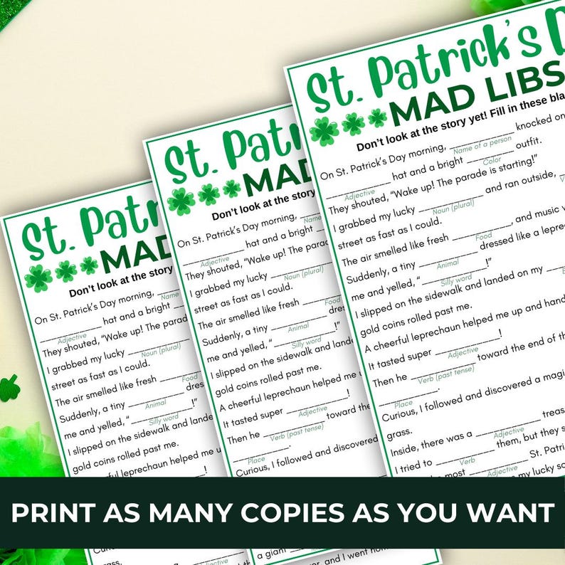 St Patricks Day Mad Libs Game, Printable Games for Kids, St Patrick's ...