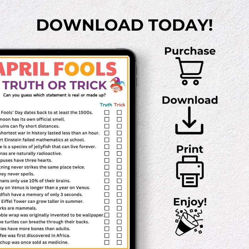 Truth or Trick Game, April Fools' Day Trivia, April Fools Party Game ...