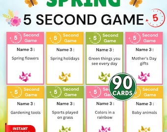 Frühling 5-Sekunden-Spiel, 5-Sekunden-Challenge-Karten, druckbare Frühlingsspiele für Kinder und Erwachsene, Frühlingspartyspiel, Klassenzimmerschulaktivität