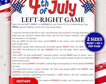 Left Right Fourth of July Game, Pass the Prize Gift Exchange Game, Printable Party Game, Printable 4th of July Game, Story Game, Family Game