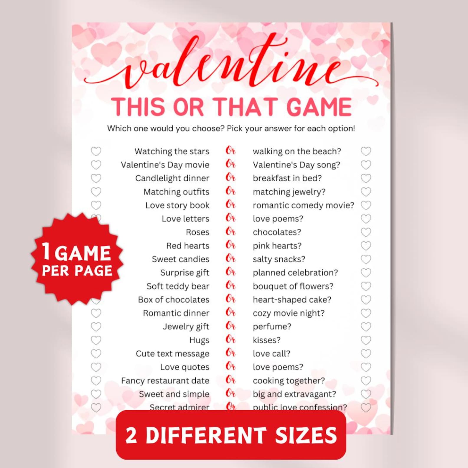 Printable Valentine's Day This or That Game, Would You Rather Questions ...