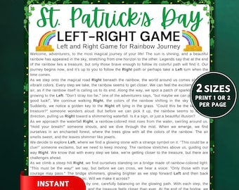 Regenbogen Reise links rechts Spiel, Pass the Preis Geschenk Austausch Spiel, druckbare Partyspiel, links rechts St Patrick's Day Spiel, lustige Gruppenspiele