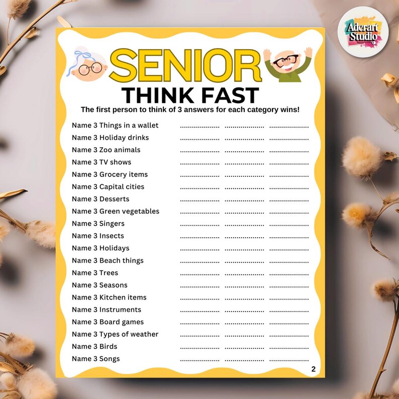 Senior Thinking Senior Think Fast Game! Games for Senior Citizens, Fun Elderly Games ...