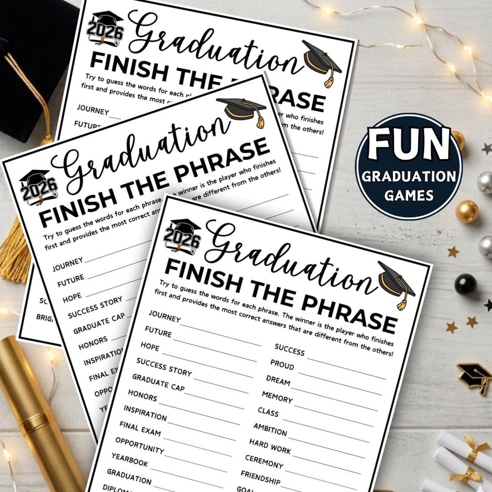Graduation Finish the Phrase Game, Finish My Phrase, Printable Word ...