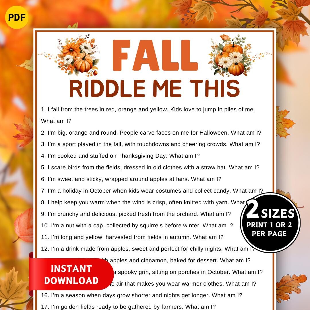 Fall Riddle Me This, Autumn Trivia Games, Family Fall Game Printable ...
