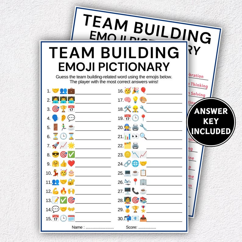Teambuilding-emojispel, utskrivbara kontorsspel, kontors-emoji-piktionaryspel, teambuildingspel, kollegaspel, arbetsgruppsspel bild 4