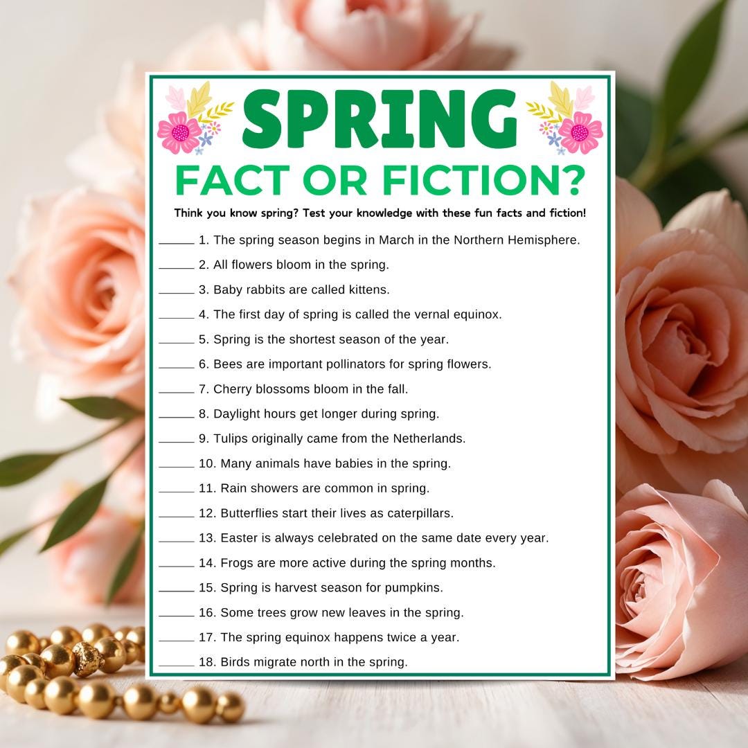 Spring Fact File Template Spring Fact or Fiction Game, Printable Spring Game, Spring Fact Quiz ...