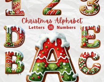 Christmas Gingerbread Alphabet Clipart Bundle, Alphabet Clipart, Christmas Cookie Letters PNG, Numbers Clipart, Cookie Letter, Card Making