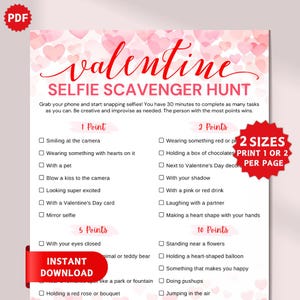 Valentine's Day Selfie Scavenger Hunt Game, Valentines Party Game, Fun Valentine Game for Adults, Valentines Phone Game, Photo Challenge