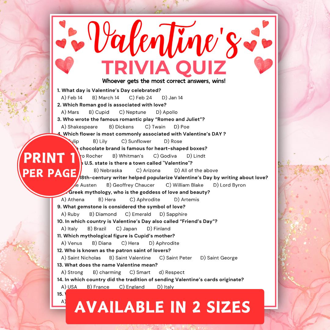 Valentine's Day Trivia Game, Printable Valentines Day Party Game ...