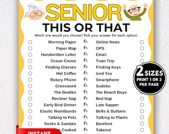 Dies oder jenes Spiel, Spiele für Senioren, Spaß ältere Menschen Spiele, Senioren Memory-Spiel, Senioren-Partyspiel, Denkspiel, Gruppenspiele für Senioren