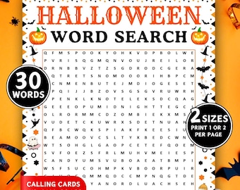 Halloween Word Search Game, Printable Halloween Party Games, Word Search Puzzle for Kids & Adults, Spooky Word Find Game, Classroom Activity