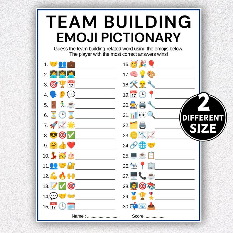 Teambuilding-emojispel, utskrivbara kontorsspel, kontors-emoji-piktionaryspel, teambuildingspel, kollegaspel, arbetsgruppsspel bild 2