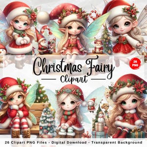 Christmas Fairy Clipart, Xmas Fairy PNG, Christmas Graphics, Festive Fairies Clipart, Winter Holidays Clip art, Digital Paper Crafting