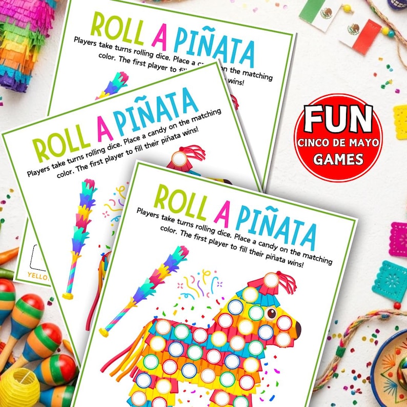 Fiesta Roll A Piñata Game, Printable Cinco De Mayo Games, Mexican ...