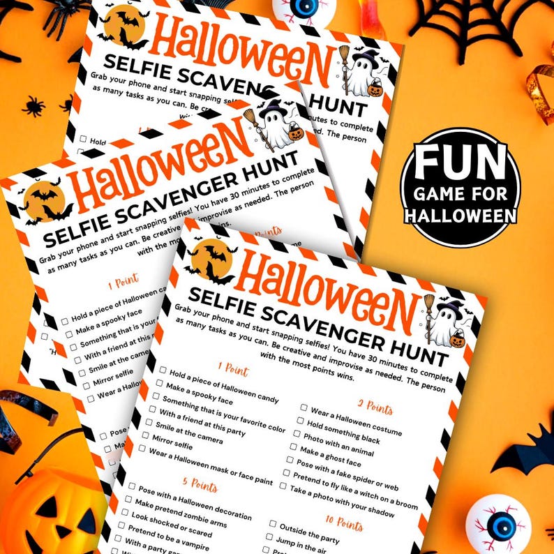 Halloween Selfie Scavenger Hunt Game, Printable Halloween Party Games ...