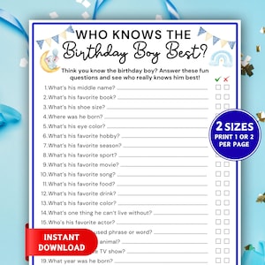 ¿Quién conoce mejor al cumpleañero?, ¿Cuánto lo conoces?, Juego imprimible para el cumpleañero, Cuestionario de cumpleaños, Juego para el cumpleañero