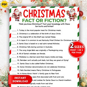Christmas Fact or Fiction Game, Printable Holiday Trivia Party Game ...