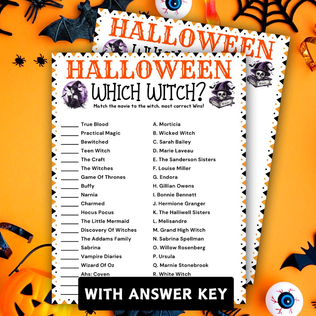 Which Witch Halloween Matching Game, Printable Halloween Party Games ...