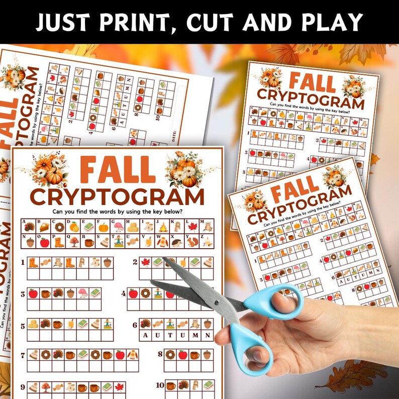 Fall Cryptogram Game, Autumn Cryptogram Puzzle, Printable Autumn Game ...