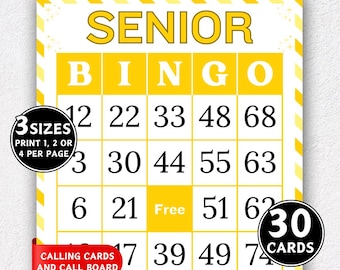 30 tarjetas de bingo imprimibles (1, 2 y 4 por página), juegos para personas mayores, juegos para fiestas, juegos grupales, bingo para personas mayores (PDF)