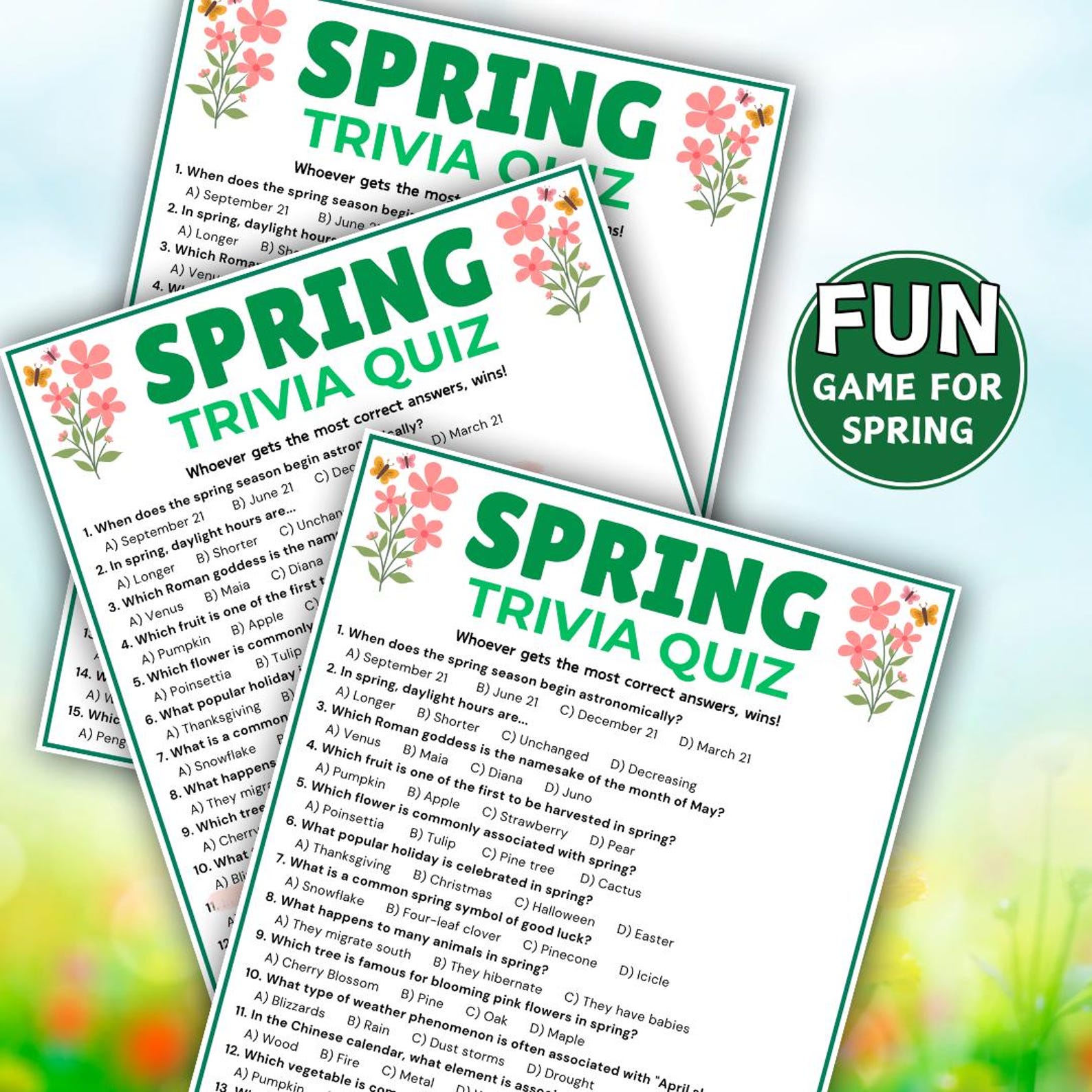 Spring Trivia Game, Spring Trivia Quiz, Printable Spring Game, Spring ...
