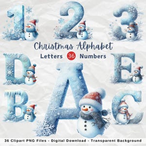 Bundle de cliparts alphabet et chiffres de Noël, lettres de Noël, bonhomme de neige de Noël, lettre de bonhomme de neige, lettres de Noël imprimable téléchargement numérique