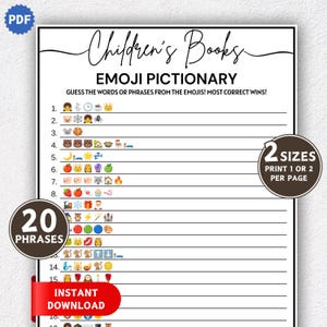 Children&#39;s Books Emoji Game, Guess the Book Emoji Quiz, Printable Baby Shower Games, Baby Shower Emoji Pictionary, Baby Phrases Emoji Game
