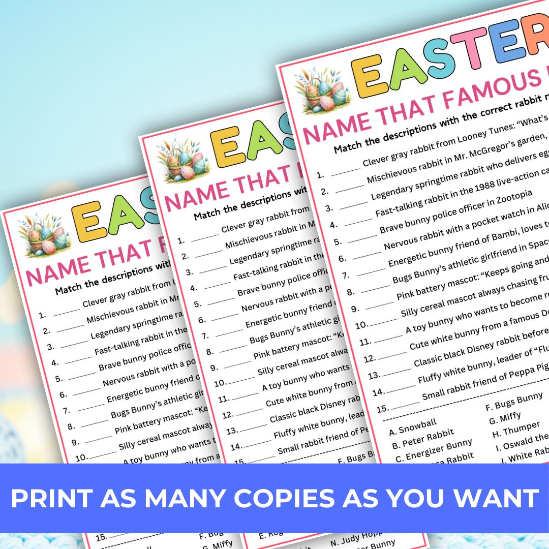 Easter Name the Famous Bunny Game, Printable Easter Game, Easter Trivia ...