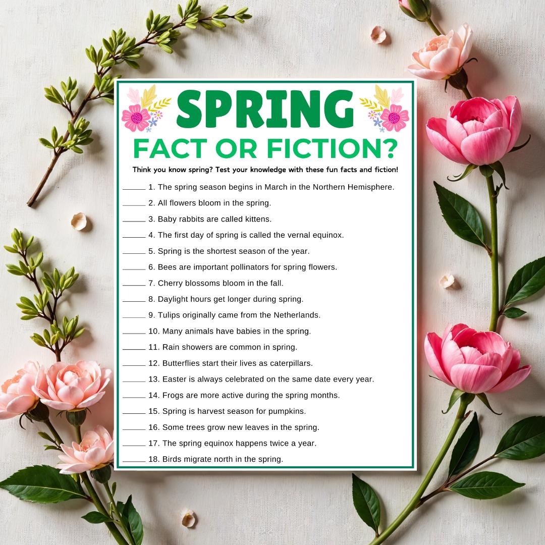 Spring Fact File Template Spring Fact or Fiction Game, Printable Spring Game, Spring Fact Quiz ...