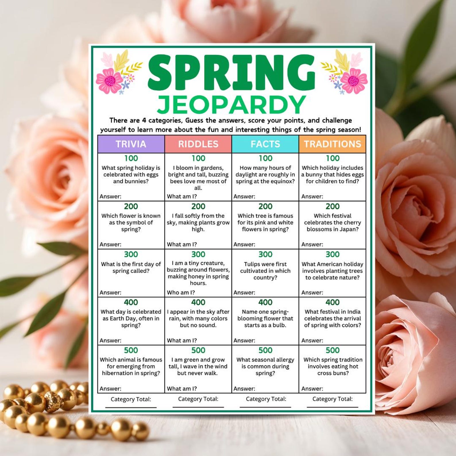 Spring Jeopardy Game, Spring Trivia Game, Spring Quiz Game, Spring ...