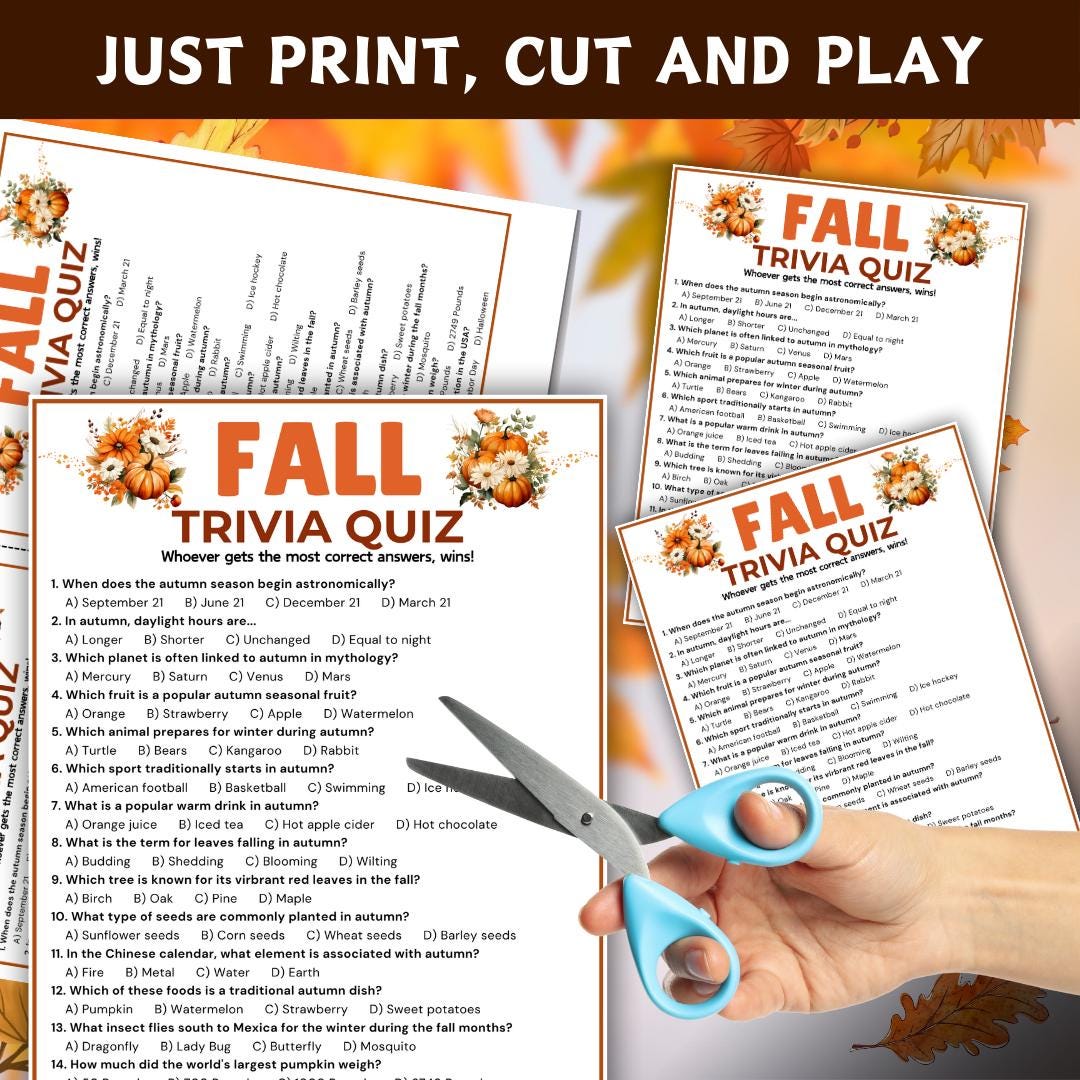 Fall Trivia Game, Autumn Trivia Quiz, Printable Autumn Game, Fall Party ...