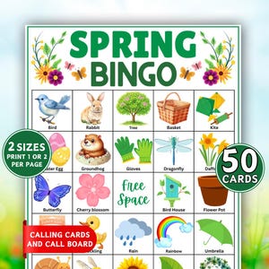 50 vårbingokort, utskrivbara vårbingo, vårfestspel, vårlekar, påskbingo, påsklek, våraktivitet för barn och vuxna