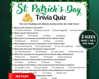 St. Patrick's Day Trivia Game, St Patrick's Day Quiz, Fun St. Paddy's Day Activity Games, Trivia Party Quiz, Irish Games for Kids & Adults