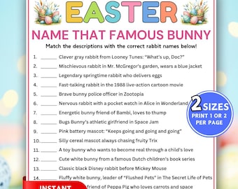 Ostern Name Das berühmte Häschenspiel, druckbare Osterspiel, Oster-Trivia, Osterpartyspiel, Klassenzimmerspiel, Osteraktivität für Kinder Erwachsene