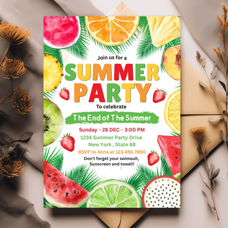 End of Summer Pool Party Invitation, Editable Back to School Invite ...