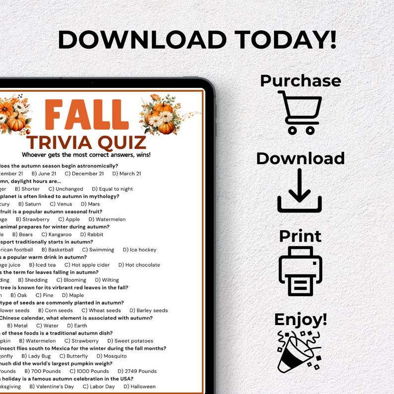 Fall Trivia Game, Autumn Trivia Quiz, Printable Autumn Game, Fall Party ...
