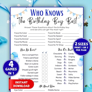 Who Knows The Birthday Boy Best, Birthday Boy Game, Printable Birthday Trivia Game for Boys, Teens Birthday Party Game, Birthday Trivia Quiz
