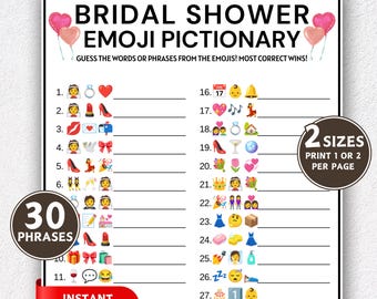 Juego de Pictionary con emojis para despedida de soltera, Juego de emojis para despedida de soltera, Juego de emojis con frases para despedidas de soltera, Juegos para despedidas de soltera, Juegos imprimibles para despedidas de soltera