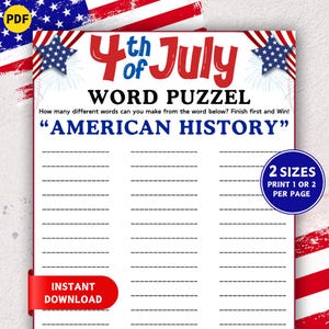 Druckbare Spiele zum 4. Juli, Wortanagramm, Füllen Sie das leere Wort Quiz aus, Wortpuzzlespiel zum 4. Juli, Unabhängigkeitstag, Wortanagrammspiel