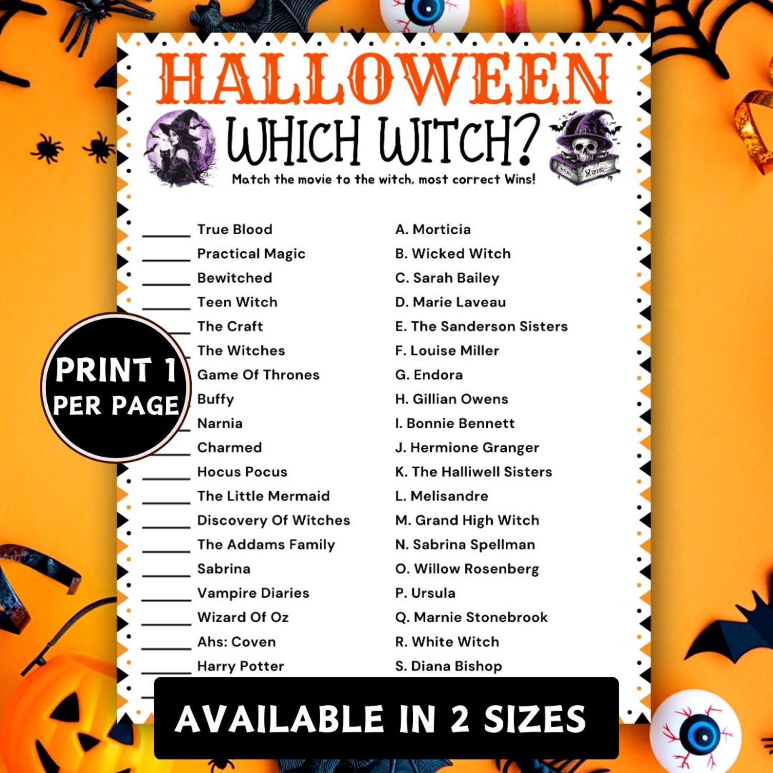 Which Witch Halloween Matching Game, Printable Halloween Party Games ...