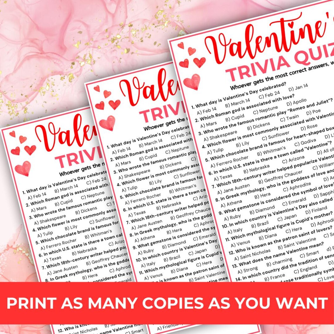 Valentine's Day Trivia Game, Printable Valentines Day Party Game ...